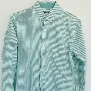 Express Light Green Striped Men's Collared Soft Wash Shirt